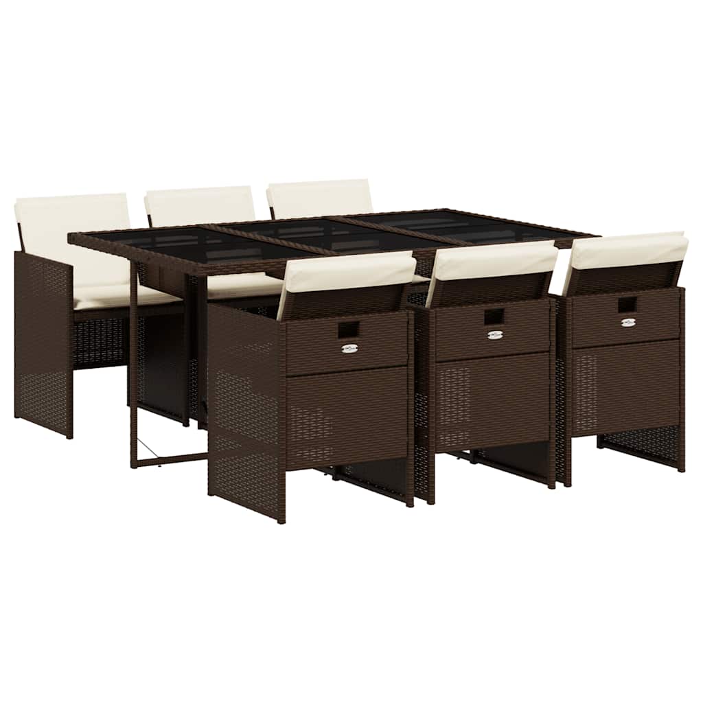 vidaXL 7 Piece Garden Dining Set with Cushions Brown Poly Rattan 2