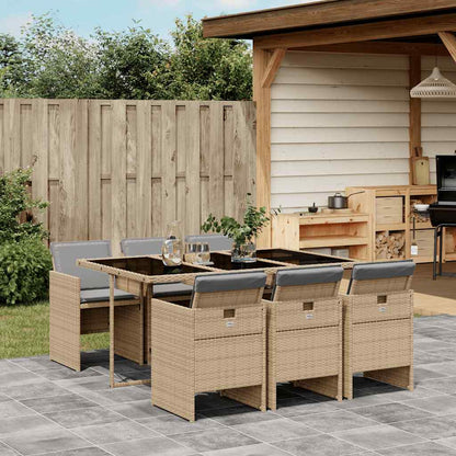 7 Piece Garden Dining Set with Cushions Poly Rattan Glass 6 pcs Mix beige