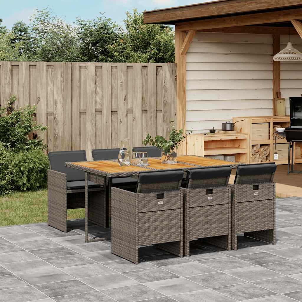 5 Piece Garden Dining Set with Cushions Poly Rattan Wood 6