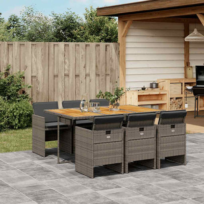 5 Piece Garden Dining Set with Cushions Poly Rattan Wood 6