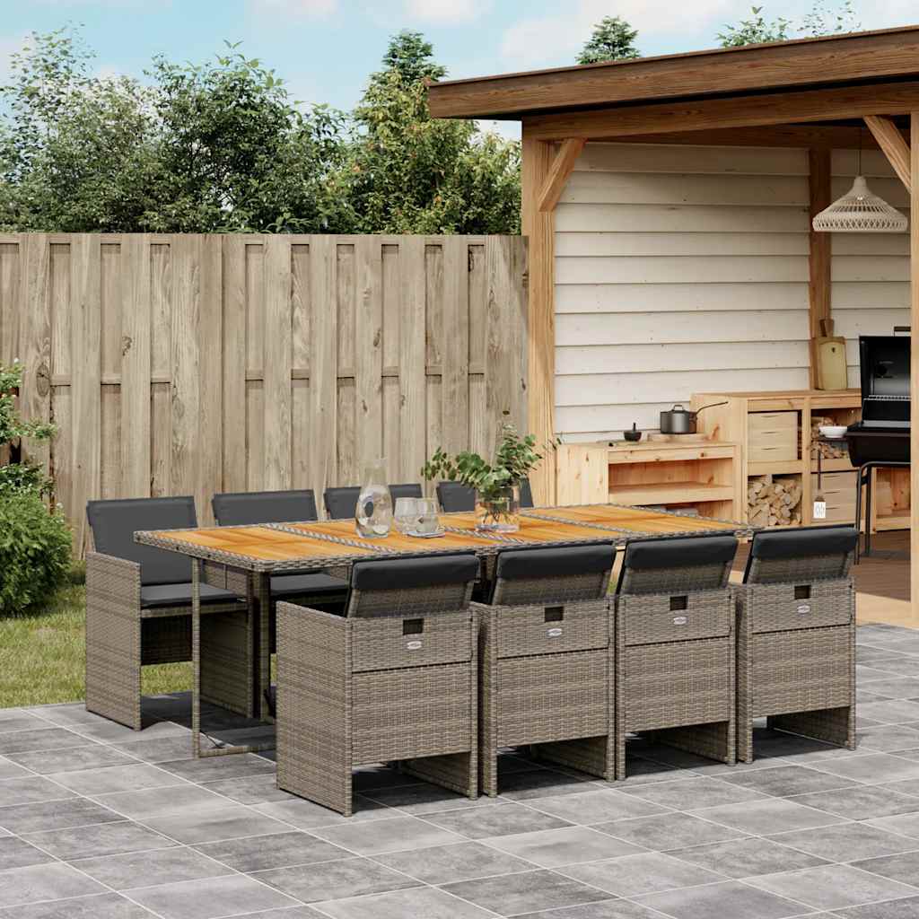 5 Piece Garden Dining Set with Cushions Poly Rattan Wood 8