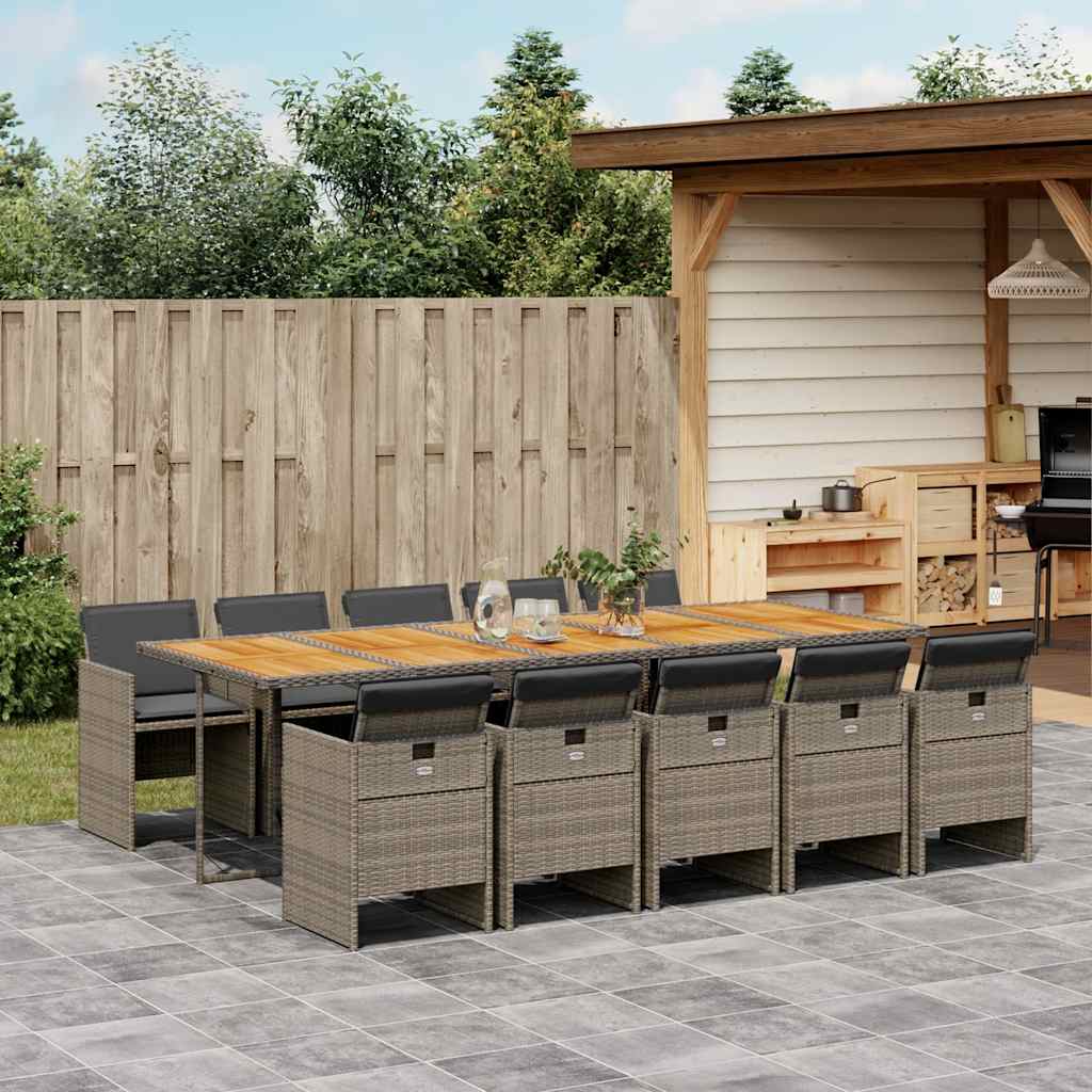 5 Piece Garden Dining Set with Cushions Poly Rattan Wood 10