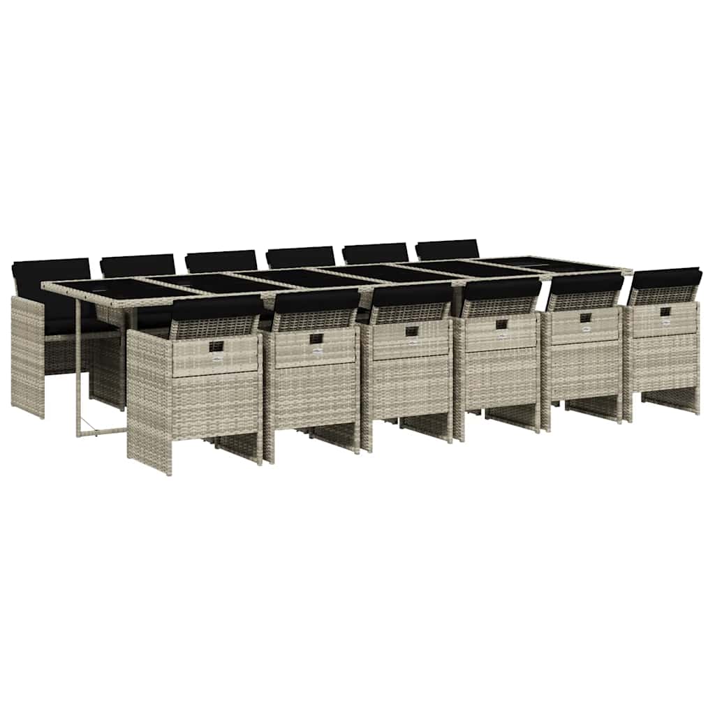 13 Piece Garden Dining Set with Cushions Poly Rattan Glass 12 pcs Light grey