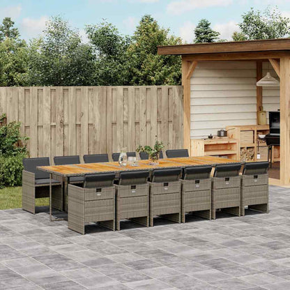 5 Piece Garden Dining Set with Cushions Poly Rattan Wood 12