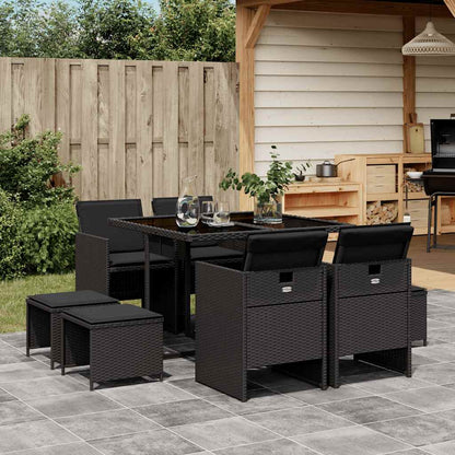 vidaXL 9 Piece Garden Dining Set with Cushions Poly Rattan Glass 8