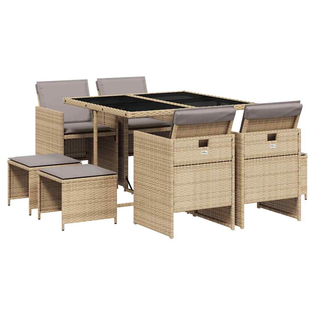 vidaXL 9 Piece Garden Dining Set with Cushions Mix Beige Poly Rattan 2