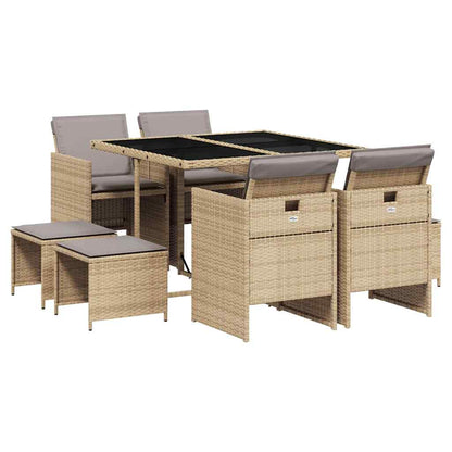 vidaXL 9 Piece Garden Dining Set with Cushions Mix Beige Poly Rattan 2
