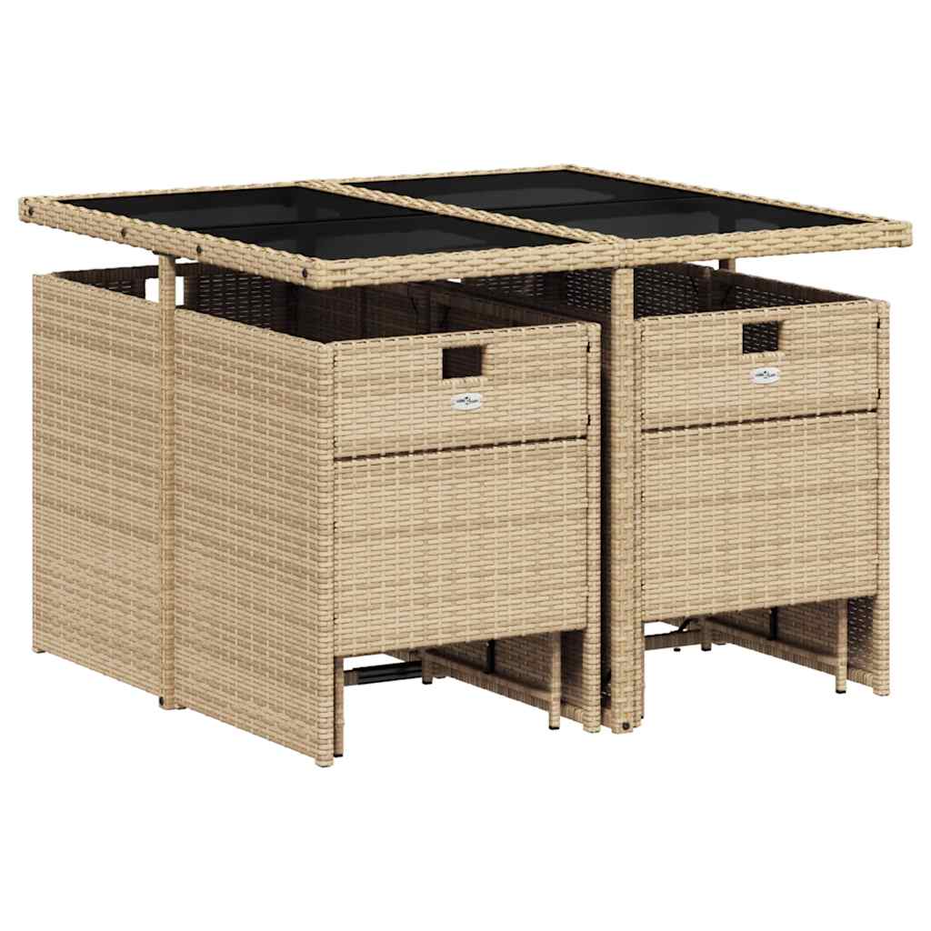 vidaXL 9 Piece Garden Dining Set with Cushions Mix Beige Poly Rattan 5