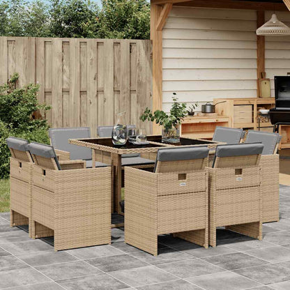vidaXL 9 Piece Garden Dining Set with Cushions Mix Beige Poly Rattan 1