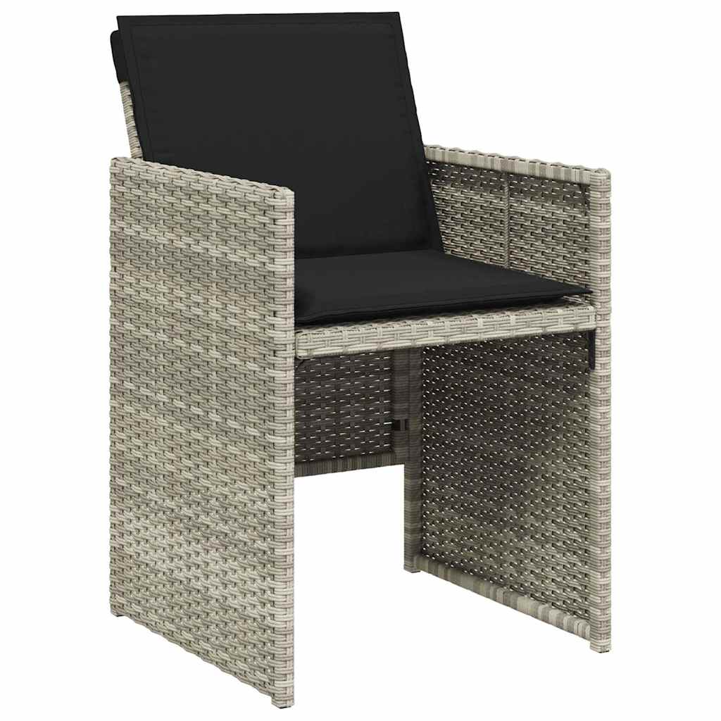 15 Piece Garden Dining Set with Cushions Poly Rattan Glass 14 pcs Light grey