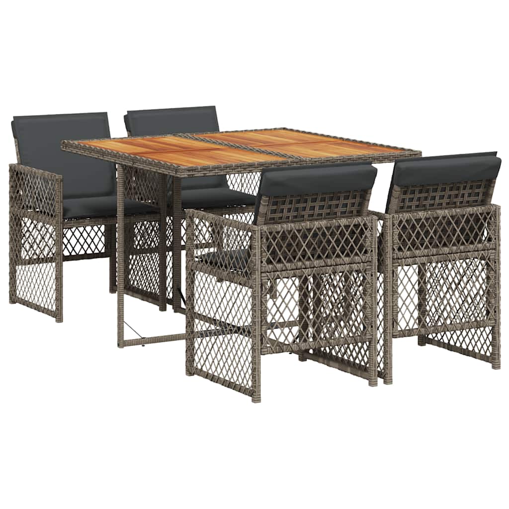 vidaXL 5 Piece Garden Dining Set with Cushions Grey Poly Rattan 2