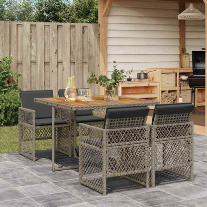 vidaXL 5 Piece Garden Dining Set with Cushions Grey Poly Rattan 1