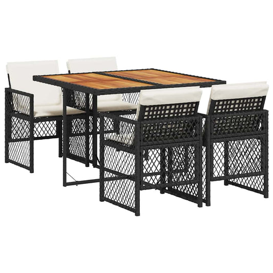 vidaXL 5 Piece Garden Dining Set with Cushions Black Poly Rattan 2
