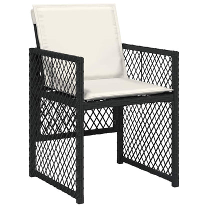 5 Piece Garden Dining Set with Cushions Poly Rattan Wood Black and cream 4