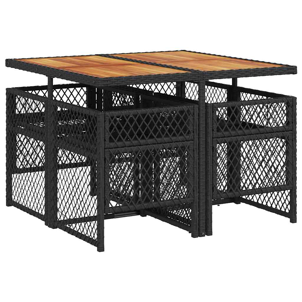 vidaXL 5 Piece Garden Dining Set with Cushions Black Poly Rattan 5