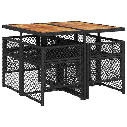 vidaXL 5 Piece Garden Dining Set with Cushions Black Poly Rattan 5