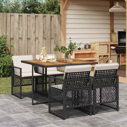 vidaXL 5 Piece Garden Dining Set with Cushions Black Poly Rattan 1