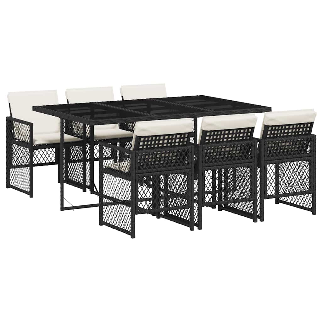 vidaXL 7 Piece Garden Dining Set with Cushions Black Poly Rattan 2