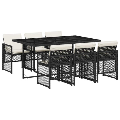 vidaXL 7 Piece Garden Dining Set with Cushions Black Poly Rattan 2