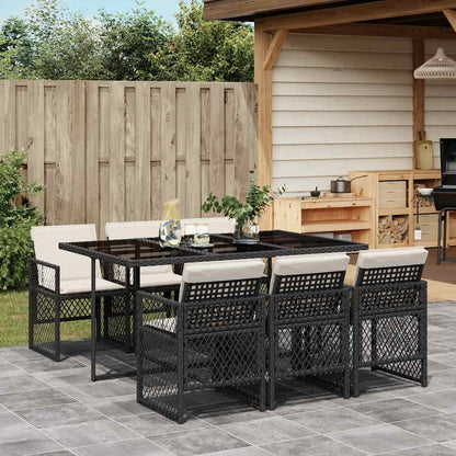 vidaXL 7 Piece Garden Dining Set with Cushions Black Poly Rattan 1