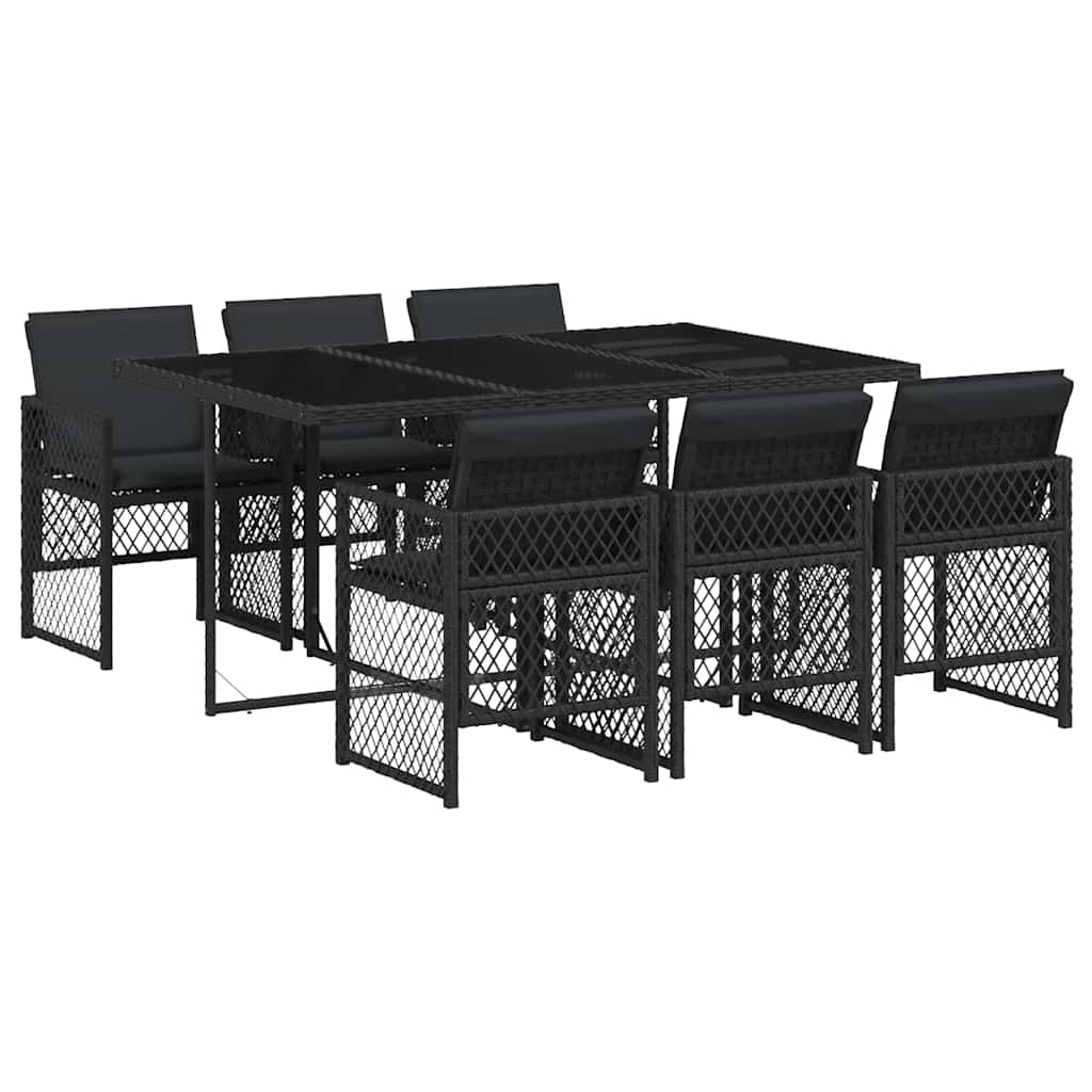 vidaXL 7 Piece Garden Dining Set with Cushions Black Poly Rattan 2