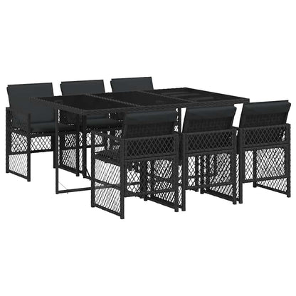 vidaXL 7 Piece Garden Dining Set with Cushions Black Poly Rattan 2