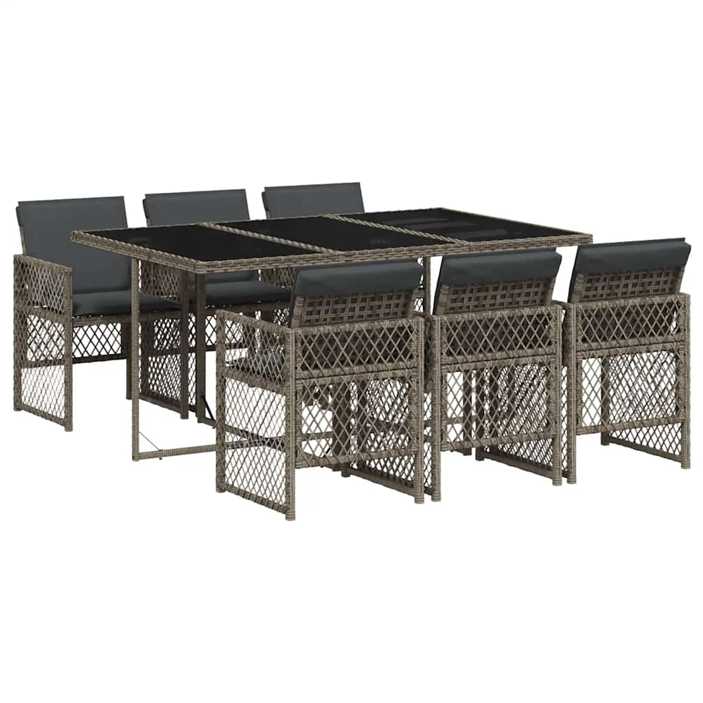 vidaXL 7 Piece Garden Dining Set with Cushions Grey Poly Rattan 2