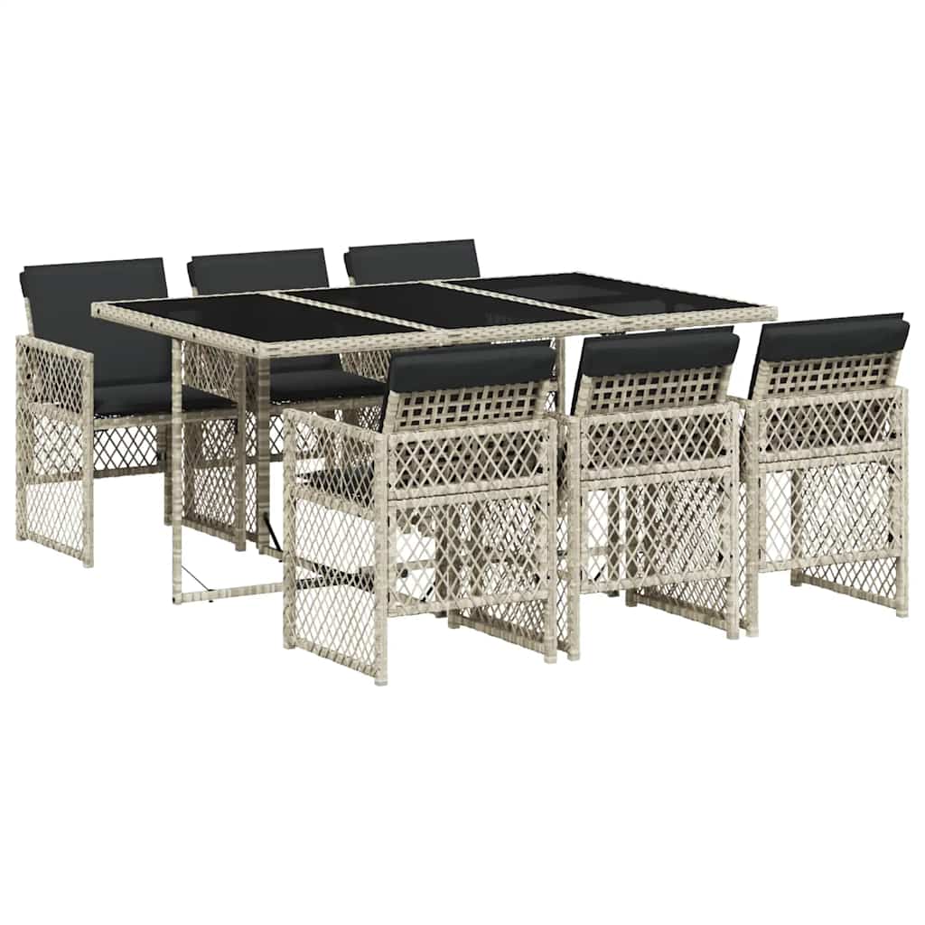 vidaXL 7 Piece Garden Dining Set with Cushions Light Grey Poly Rattan 2