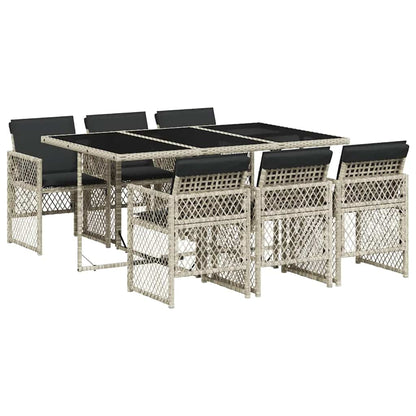 vidaXL 7 Piece Garden Dining Set with Cushions Light Grey Poly Rattan 2