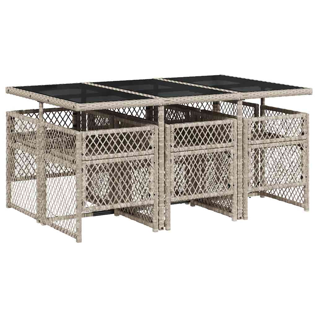 vidaXL 7 Piece Garden Dining Set with Cushions Light Grey Poly Rattan 5