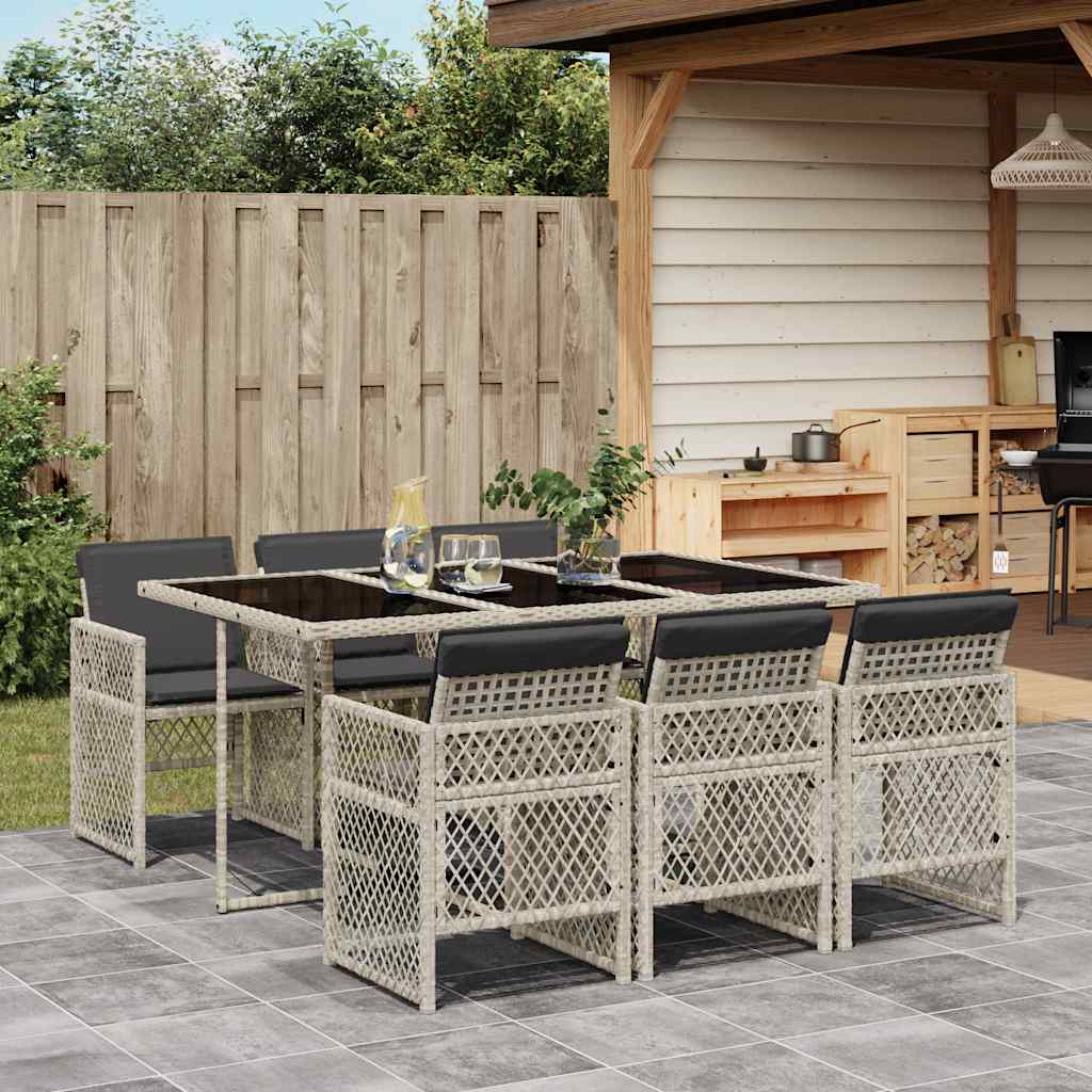 vidaXL 7 Piece Garden Dining Set with Cushions Light Grey Poly Rattan 1
