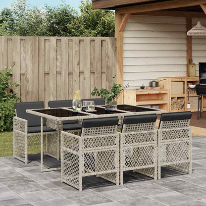 vidaXL 7 Piece Garden Dining Set with Cushions Light Grey Poly Rattan 1