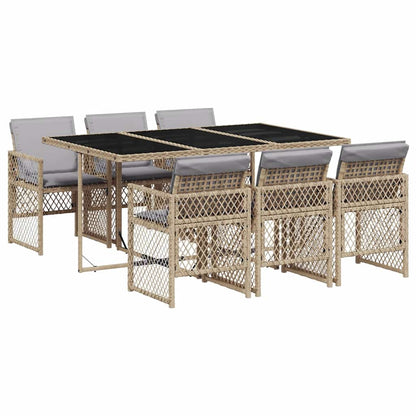 vidaXL 7 Piece Garden Dining Set with Cushions Beige Poly Rattan 2