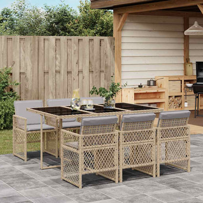 vidaXL 7 Piece Garden Dining Set with Cushions Beige Poly Rattan 1
