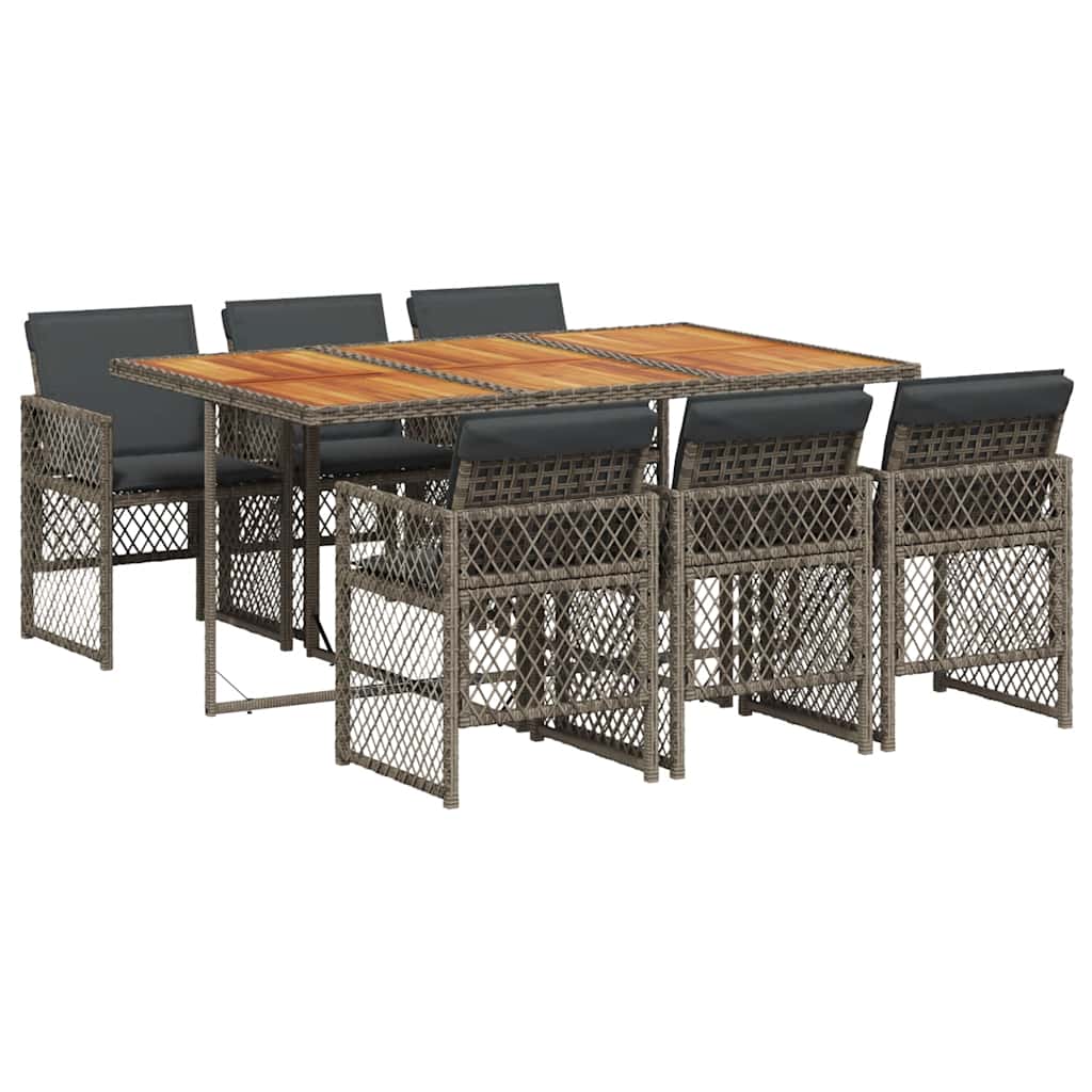vidaXL 7 Piece Garden Dining Set with Cushions Grey Poly Rattan 2