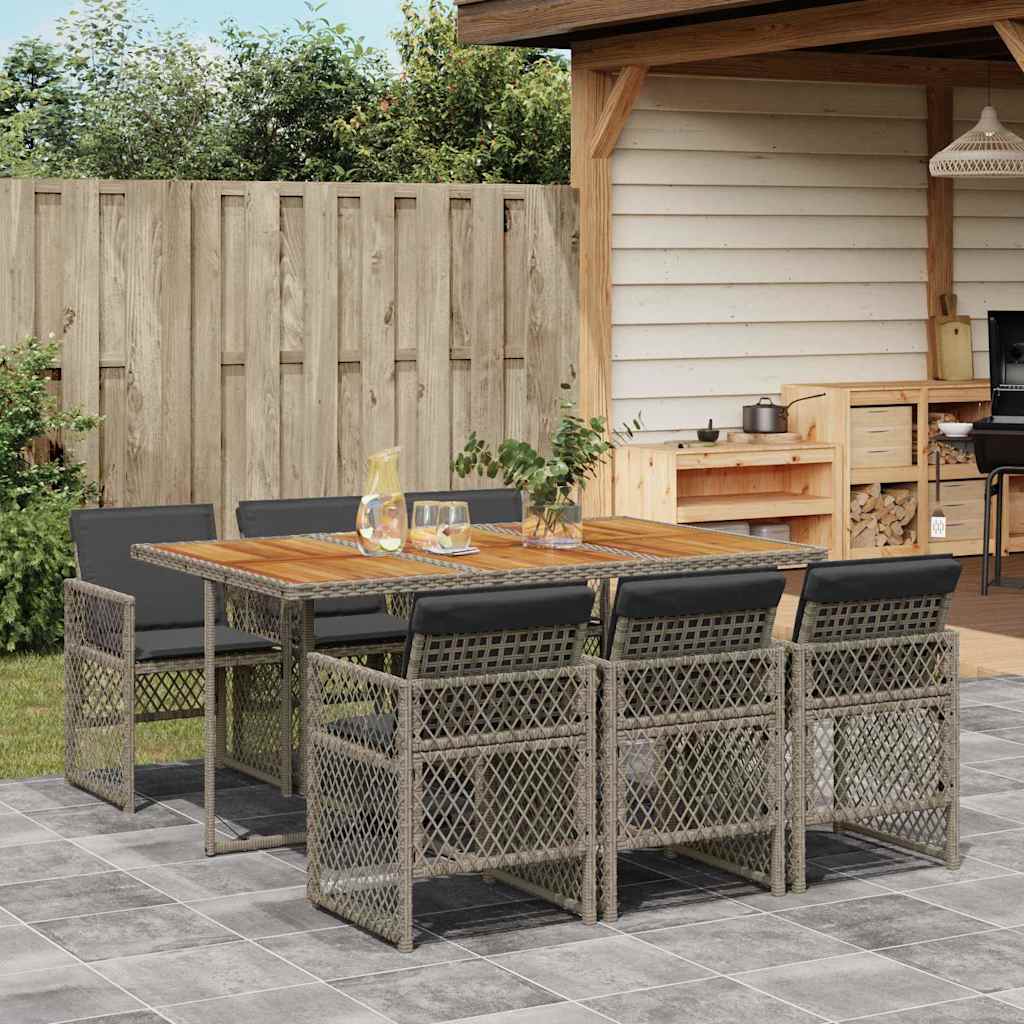 vidaXL 7 Piece Garden Dining Set with Cushions Grey Poly Rattan 1