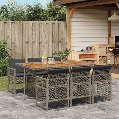 vidaXL 7 Piece Garden Dining Set with Cushions Grey Poly Rattan 1