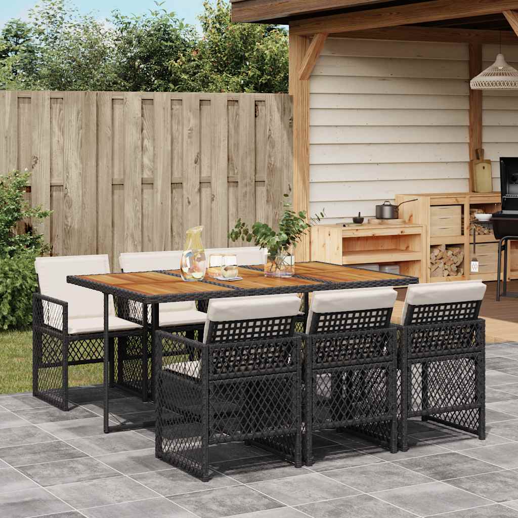 vidaXL 5 Piece Garden Dining Set with Cushions Poly Rattan Wood