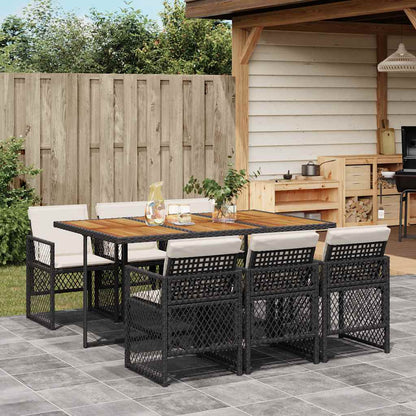 vidaXL 5 Piece Garden Dining Set with Cushions Poly Rattan Wood