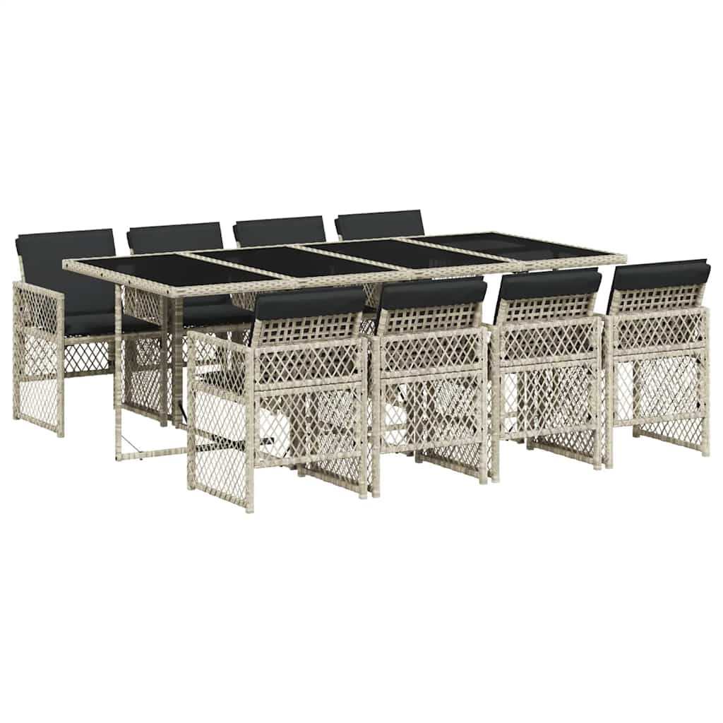 vidaXL 9 Piece Garden Dining Set with Cushions Light Grey Poly Rattan 2