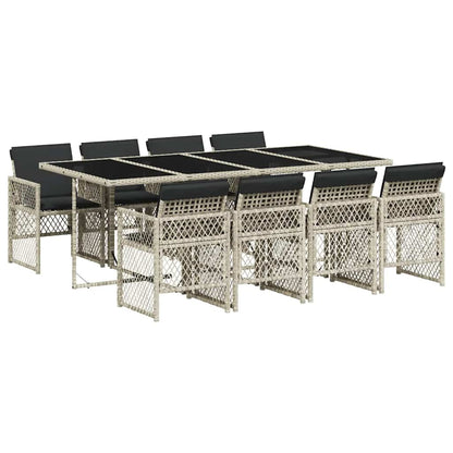 vidaXL 9 Piece Garden Dining Set with Cushions Light Grey Poly Rattan 2