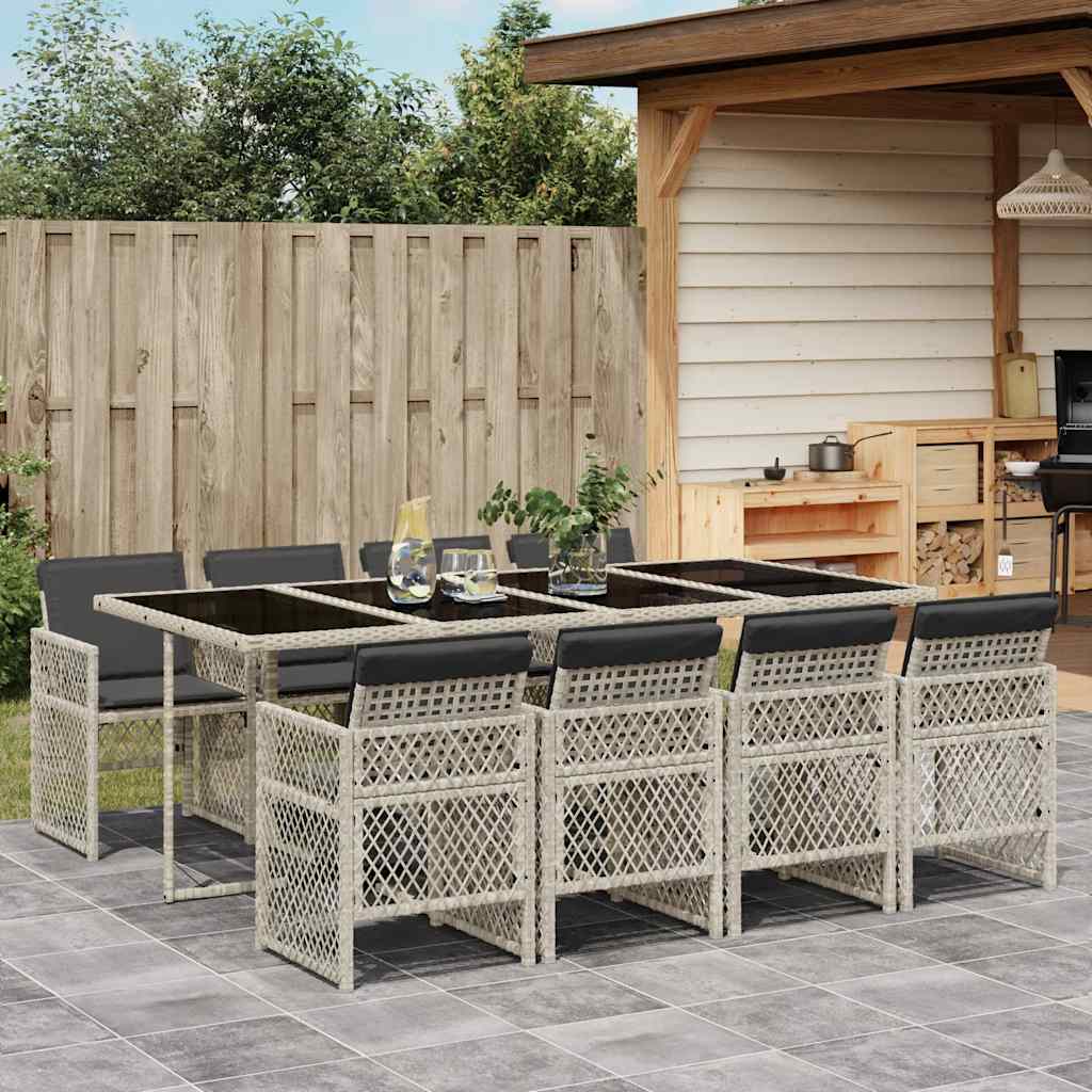 vidaXL 9 Piece Garden Dining Set with Cushions Light Grey Poly Rattan 1