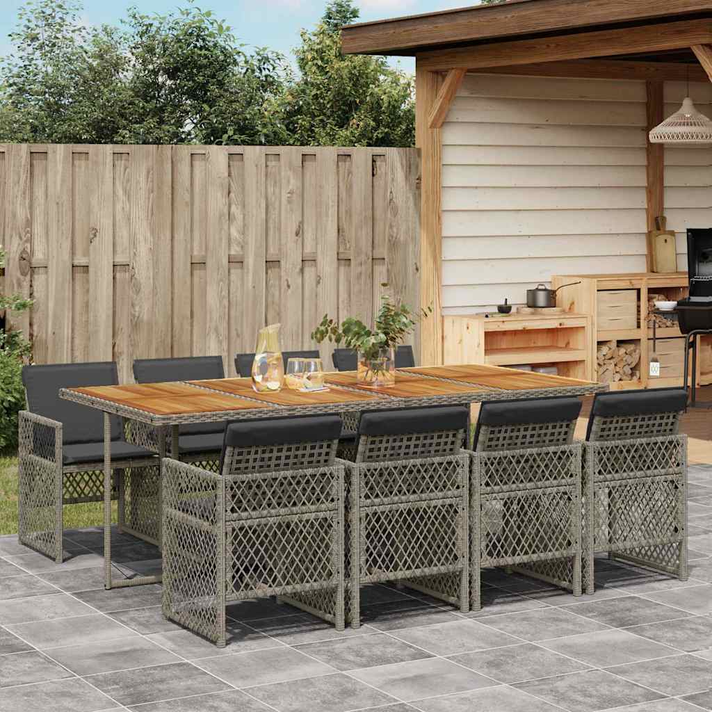 vidaXL 5 Piece Garden Dining Set with Cushions Poly Rattan Wood