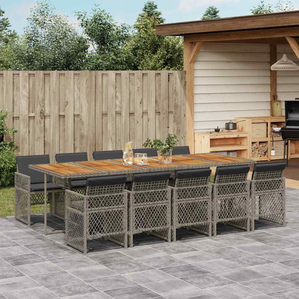 vidaXL 5 Piece Garden Dining Set with Cushions Poly Rattan Wood