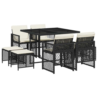 vidaXL 9 Piece Garden Dining Set with Cushions Black Poly Rattan 2