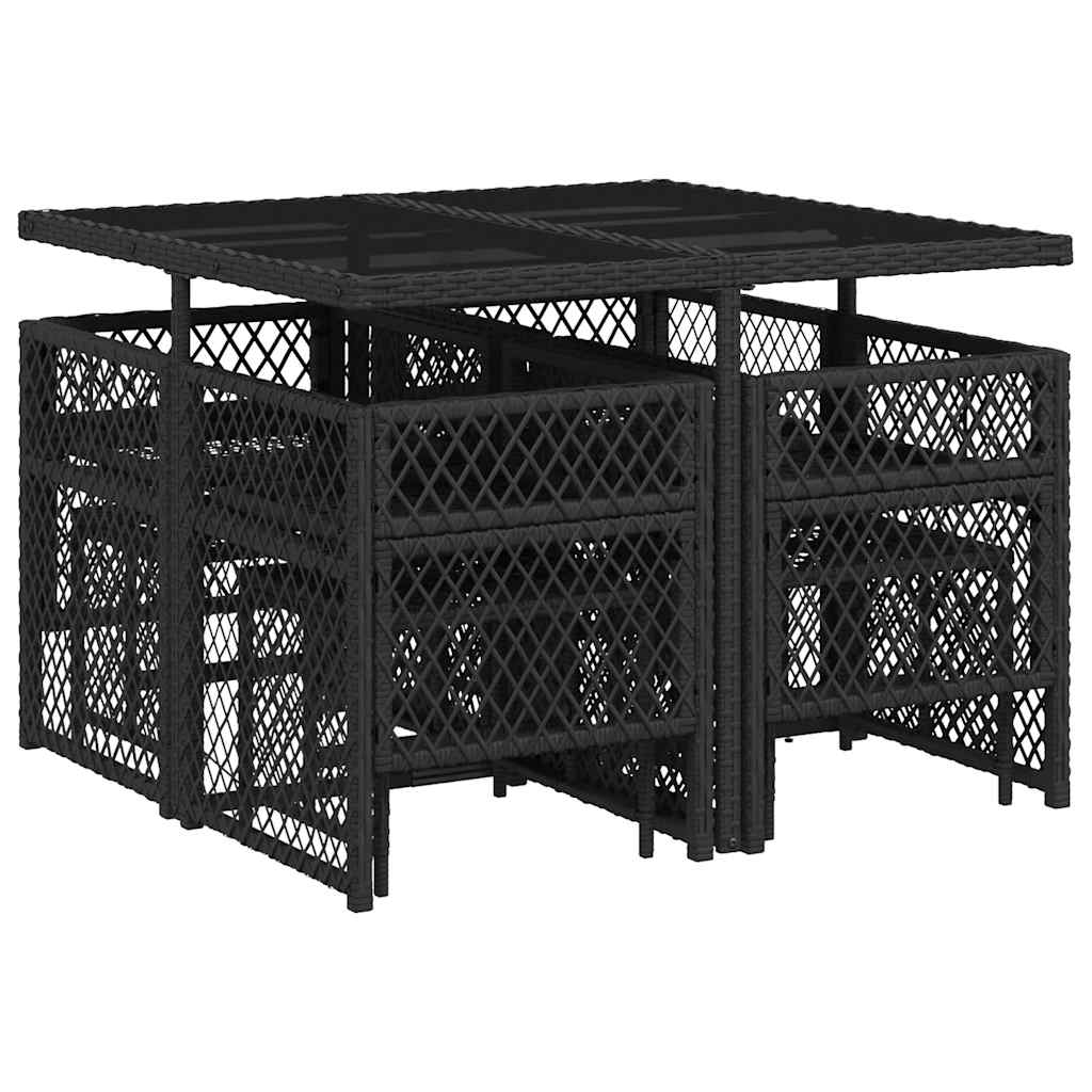 vidaXL 9 Piece Garden Dining Set with Cushions Black Poly Rattan 6
