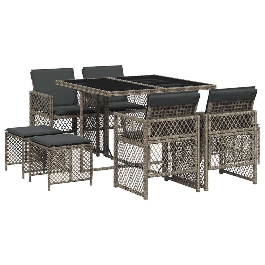vidaXL 9 Piece Garden Dining Set with Cushions Grey Poly Rattan 2