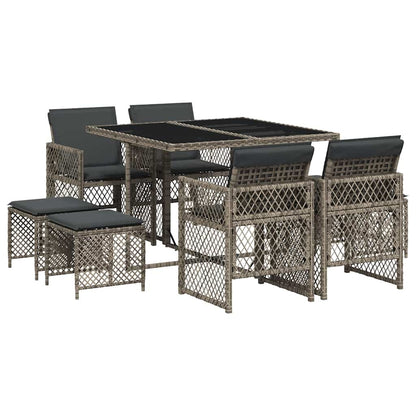 vidaXL 9 Piece Garden Dining Set with Cushions Grey Poly Rattan 2