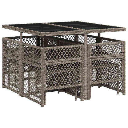 vidaXL 9 Piece Garden Dining Set with Cushions Grey Poly Rattan 6