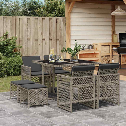 vidaXL 9 Piece Garden Dining Set with Cushions Grey Poly Rattan 1